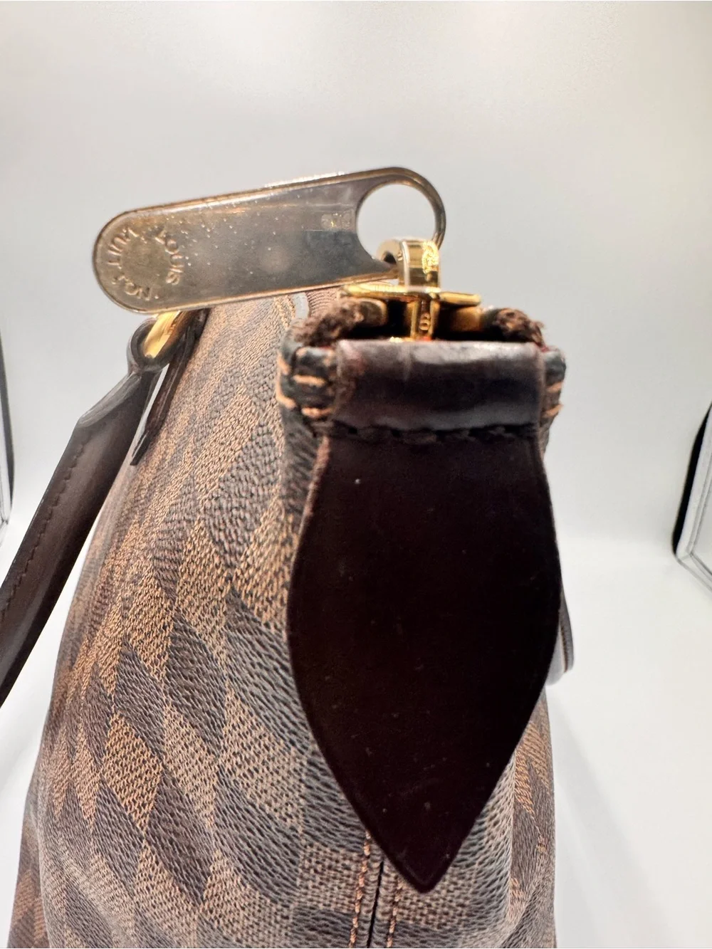 Authentic Louis Vuitton Saleya MM Damier Ebene Tote Bag Red Interior